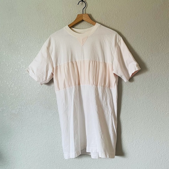 Vintage Tops - 80s White T-Shirt with Light Pink Stripe